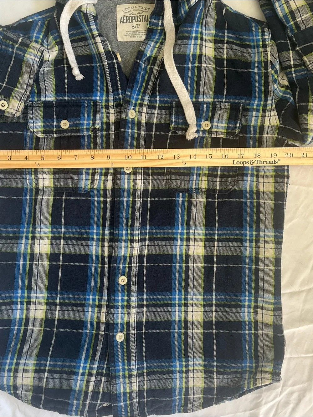 Aeropostale Navy, Blue & Gray Plaid Hooded Button Shirt jacket Mens Size S